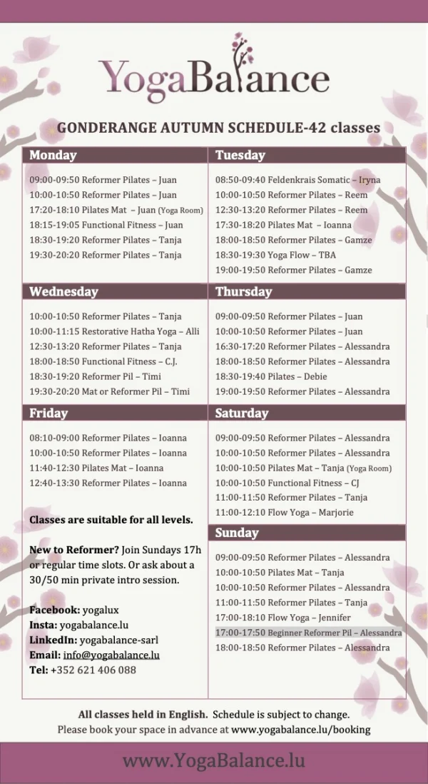 YogaBalance Schedule 2026-Gonderange-Autumn-